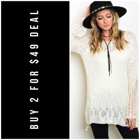 January Summer Tops - ☀️LAST1️⃣//IVORY HIGH LOW KNIT SWEATER